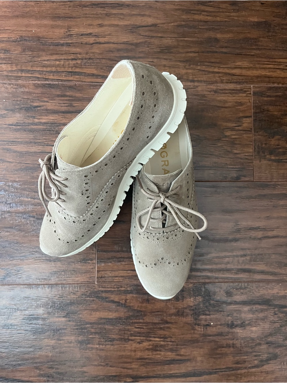 Cole Haan Taupe ZeroGrand Suede Wingtip Sneakers